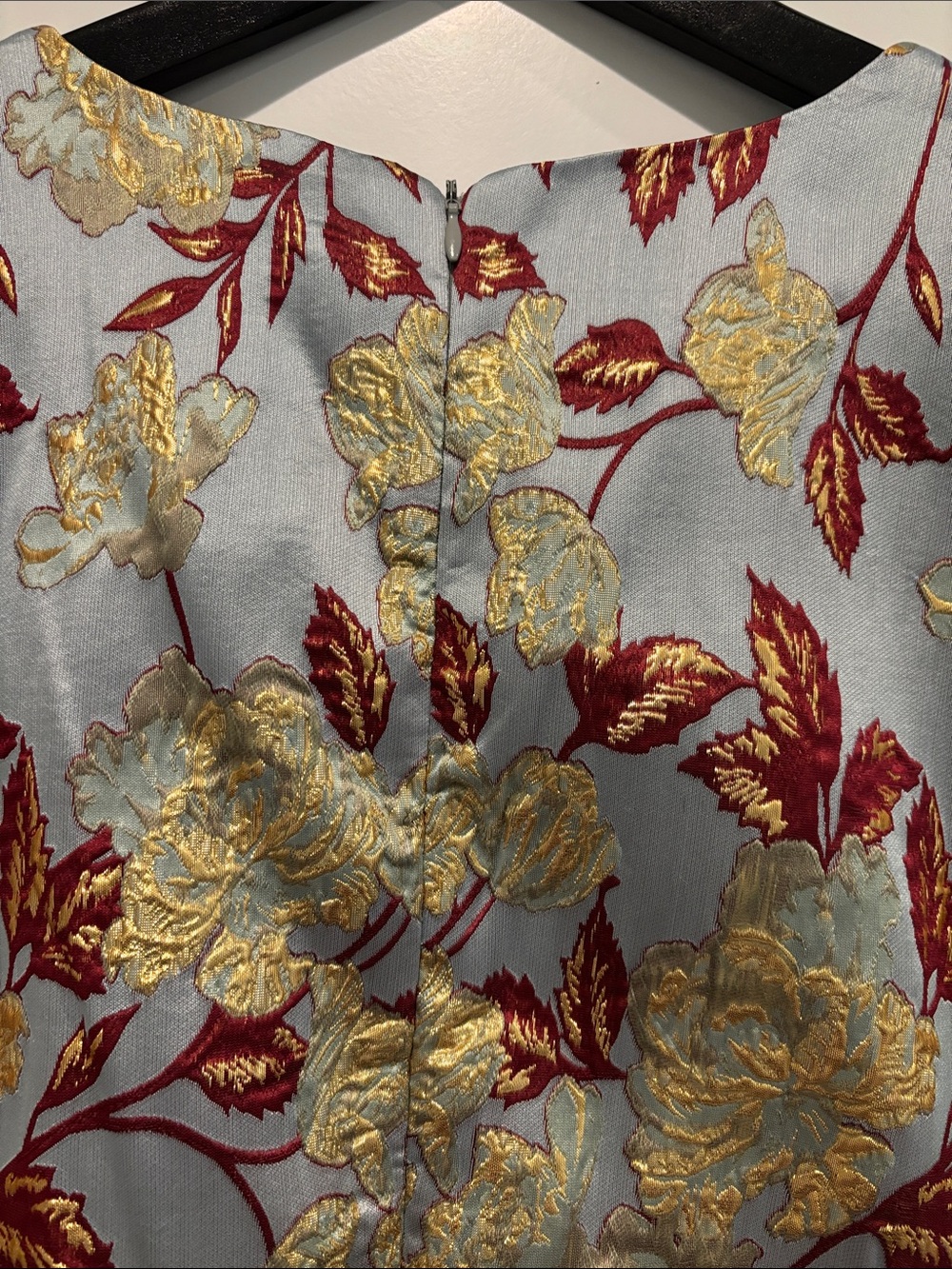 Pomander Place Light Blue Jacquard Mini Dress with Gold & Burgundy Floral - Picture 5 of 7